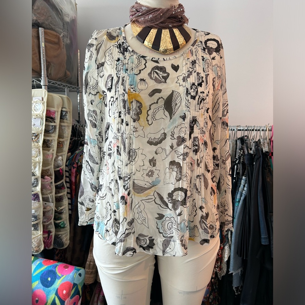Club Monaco chiffon top with pleating and emboldened details